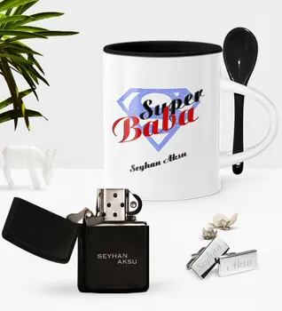 

Personalized Super Dad With Spoon Cup Cigarette Lighter Cufflink Seti-5