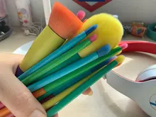 Docolor-brochas de maquillaje profesionales, 15 Uds., para base en polvo, sombra de ojos, pelo sintético, coloridas