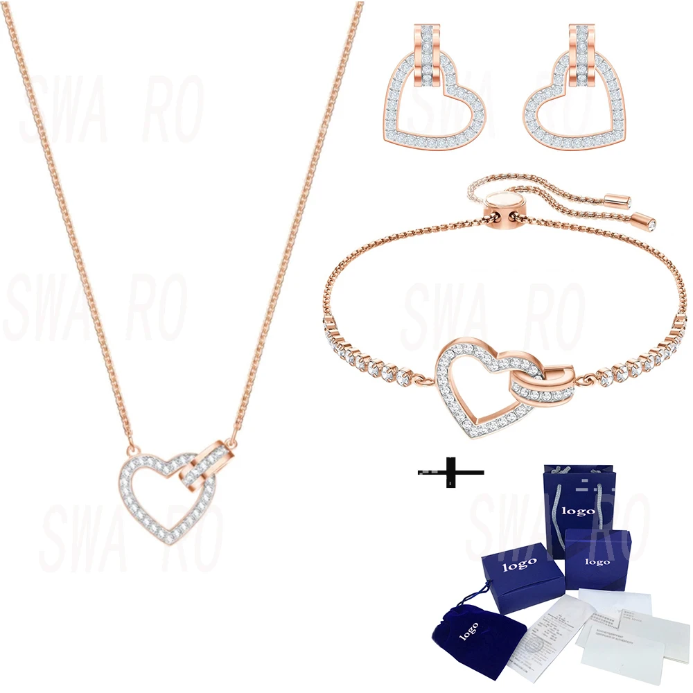 

2019 Fashion New LOVELY Heart And Circle Interlocking Rose Gold Bracelet Necklace Earrings Set To Send Ladies Jewelry Best Gift