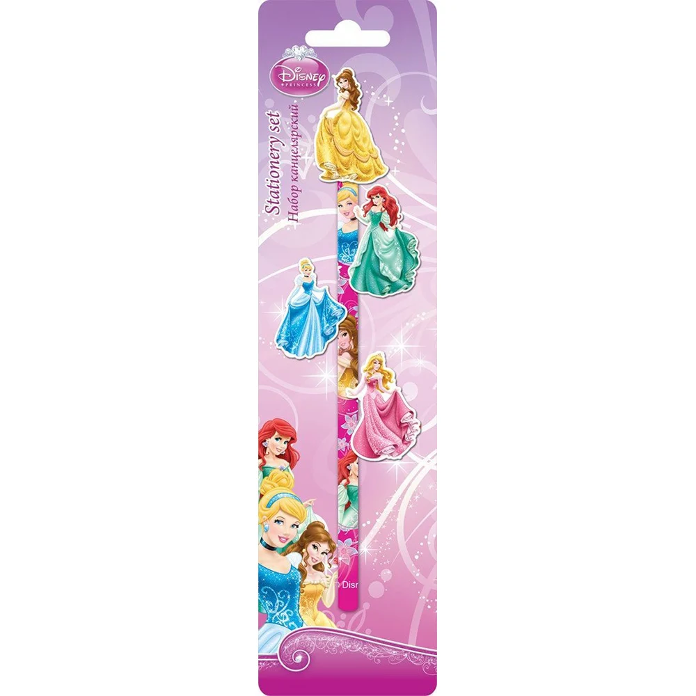 Набор канцелярский Disney Princess карандаш и 4 ластика в блистере