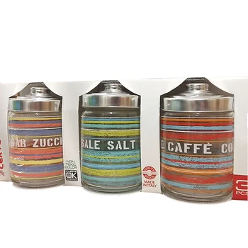 

Set 3pcs Glass jar container Salt sugar coffee hermetic cap Cerve 0,8