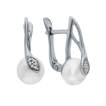 

Silver earrings with cubic zirconia and pearls cultured sunlight sample 925