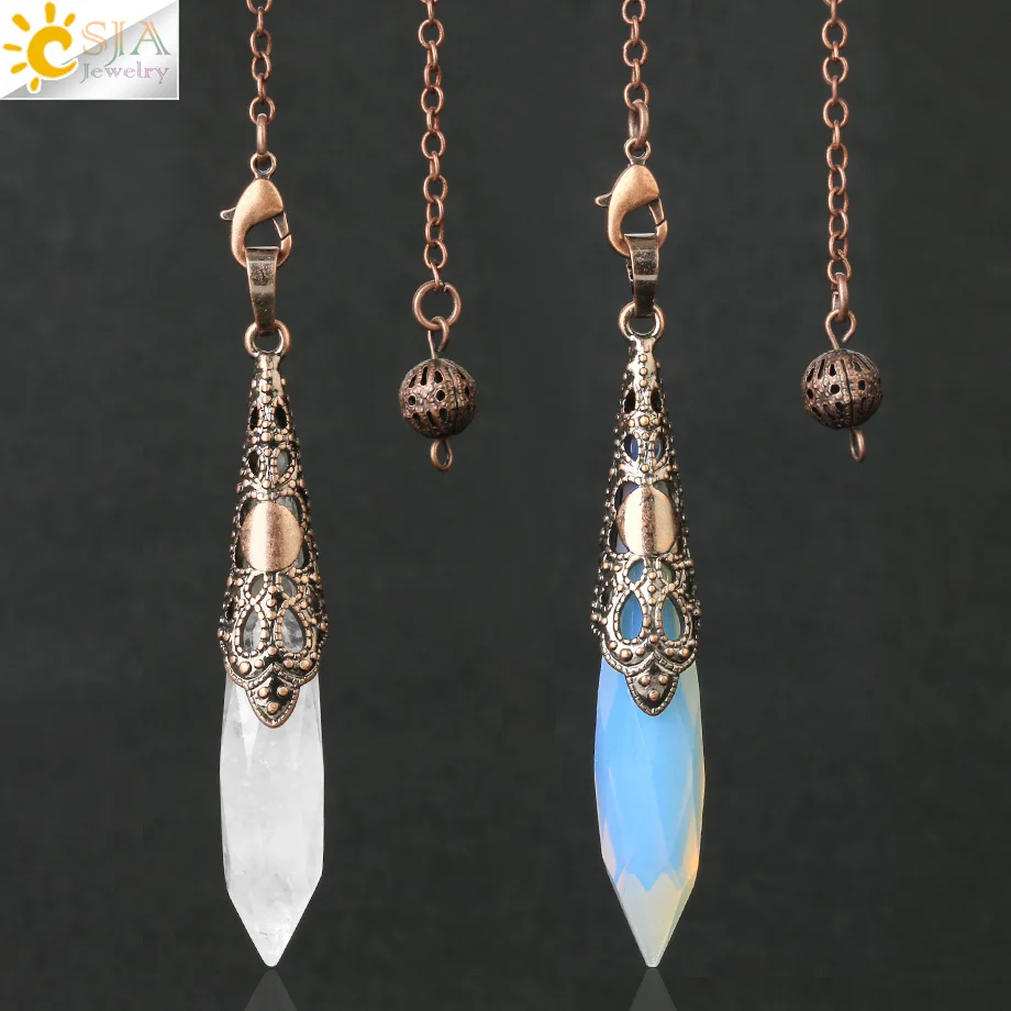 CSJA Shuttle Spiritual Pendulums for Dowsing Therapy Divination Natural Stone Pendant Healing Crystal Point Antique Jewelry G653