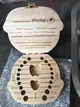 Caja de dientes de madera para bebé, organizador para guardar dientes de leche, Umbilica, inglés, holandés, español, portugués, francés, ruso