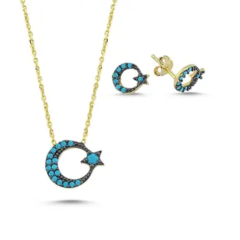 

Angemiel 925 Silver Nano Turquoise Gemstone Moon Star Set-Gold Plated
