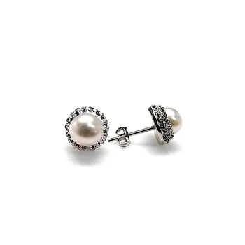 

925 Sterling silver earrings m orla rhinestones Pearl 10mm. [AB1252]