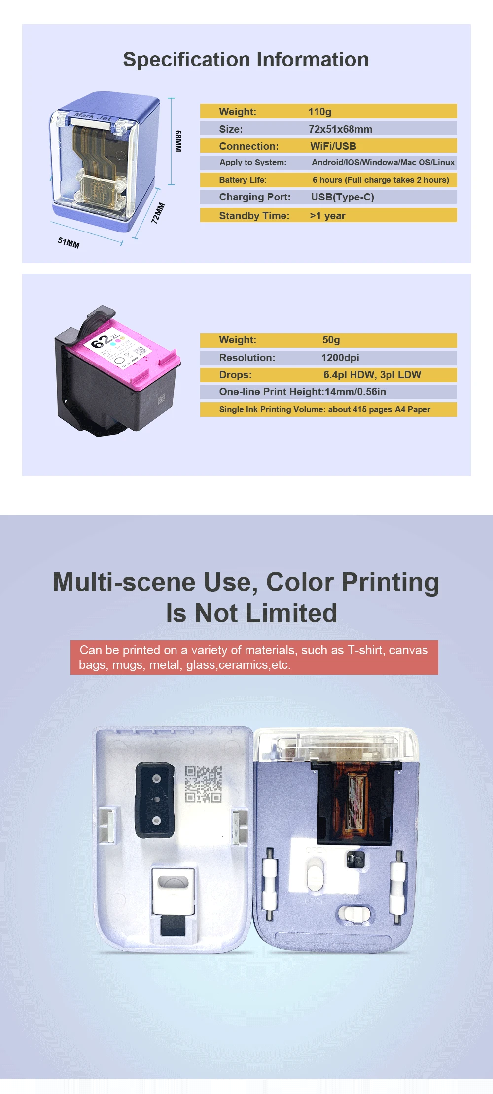 Mini Handheld Printer Mobile Color Portable Wifi Printer Handheld Inkjet with Ink Cartridge Barcode Tattoo Markjet Printer #R40 canon printer mini