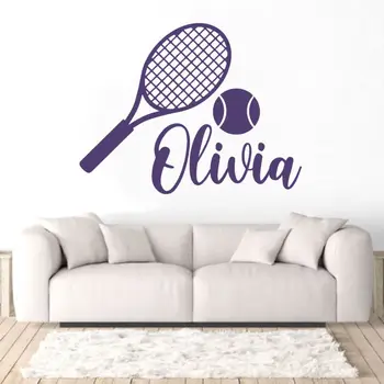 

Personalized Name Tennis Racket And Ball Wall Sticker Decal Tennis Sports Sticker Home Bedroom Wall Art Decoration A002924