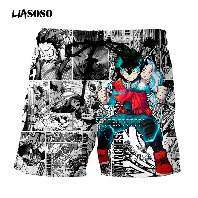 LIASOSO 3D Print Shorts Anime Boku No Hero Academia UBakugo Katsuki Faces Unisex Summer Shorts Beach Shorts For Men G3135