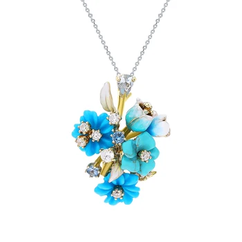 

Silver Pendant with turquoise, cubic zirconia and enamel sunlight sample 925