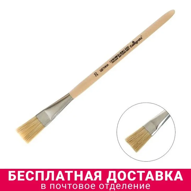 Кисть щетина плоская №20 (Ширина обоймы 20 мм длина волоса 28 мм) ручка дерево Calligrata