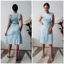 VITIANA-vestido Midi informal para mujer, vestido largo Midi liso en blanco y azul con encaje, sin mangas, elegante para fiesta de verano, 2018