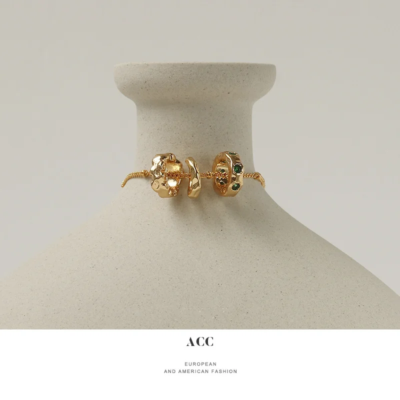 Circle Irregular Green Cubic Zircon Necklace For Women Gold Beads Chain Elegant Sweater Chain Women's Necklace Vintage Jewelry