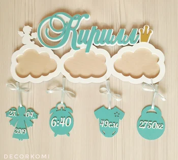 

Children's metric photo frame made of wood "clouds with an Angel"