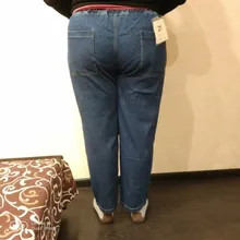 DIMANAF-pantalones vaqueros de talla grande para mujer, holgados de Vaqueros cintura alta, cintura elástica, básico de primavera, con bolsillos, color azul, S-5XL, 2021