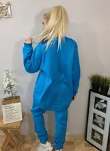 Outfits Women Tracksuit Sweatpants-Set Tops Two-Piece-Set Blue Cotton And Solid MEIYANGYOUNG