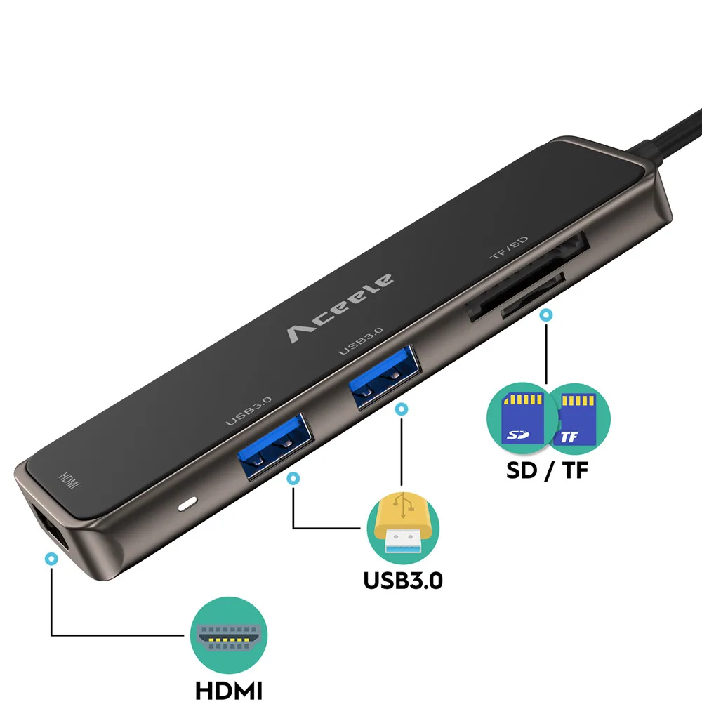 Aceele USB C концентратор многофункциональный металлический+ силиконовый концентратор для Macbook Pro Macbook Air samsung Galaxy Tab S6 - Цвет: 5 Ports