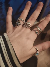 Conjunto de anillo con gemas estilo Retro bohemio para mujer, sortija, flor de cristal, elefante, Loto hueco, 32 estilos, regalo de aniversario de boda