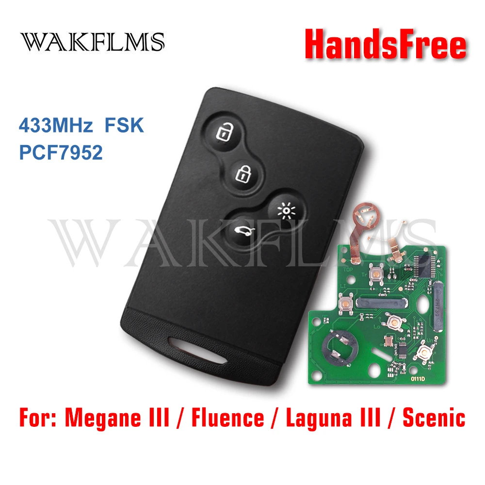Carte Cle Telecommande Intelligente 433mhz Mains Libres Transpondeur Pcf7952a Pour Voiture Renault Megane 3 Laguna 3 Scenic Fluence 08 16 Aliexpress