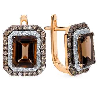 

Gold earrings with раухтопазами and diamonds sunlight sample 585 test
