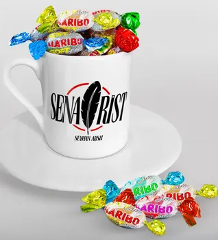 

Personalized Senarist Turkish coffee Cup and Haribo Candy Gift Seti-2