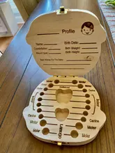 Diente de bebé caja de francés/inglés/español/ruso/italiano de madera organizador para dientes de leche de los muchachos de las muchachas de recuerdos para bebés regalo