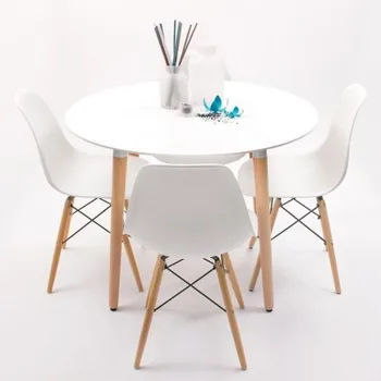 

Dining Set NORDIK-MAX round table 100 cm white lacquered and 4 chairs Eames