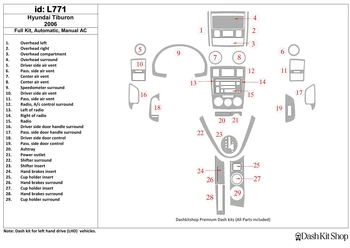 

Interior trim for Hyundai Tiburon 2006-2006. Set L771.