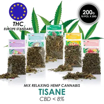 

Relaxing Herbal Tea With Hemp Cbd Flowers Made in Italy 100% Legal Mix Tisane Hemp + With Fruit OFFER 200 GRAMS FREE SHIPPING