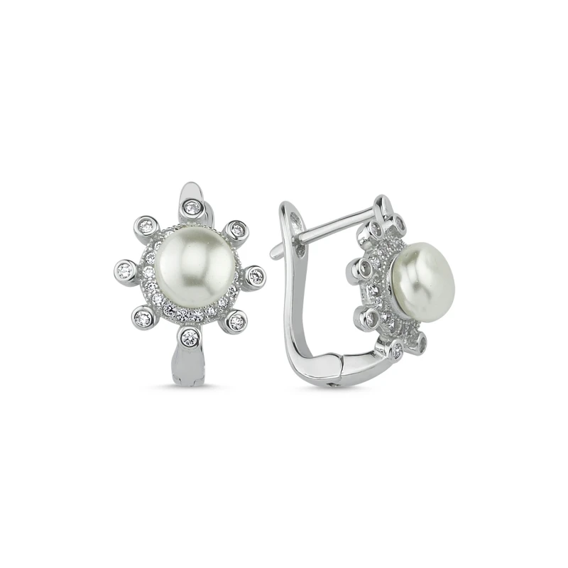 KUTAYDAN Pearl& Zircon Crystal Earrings 925 Sterling Silver