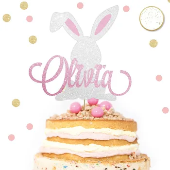 

Custom Bunny cake topper glitter cake topper personalised Bunny any name baby shower Party Decorations Dessert toothpicks