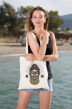 

Angemiel Bag Buddha Head Shopping Beach Tote Bag