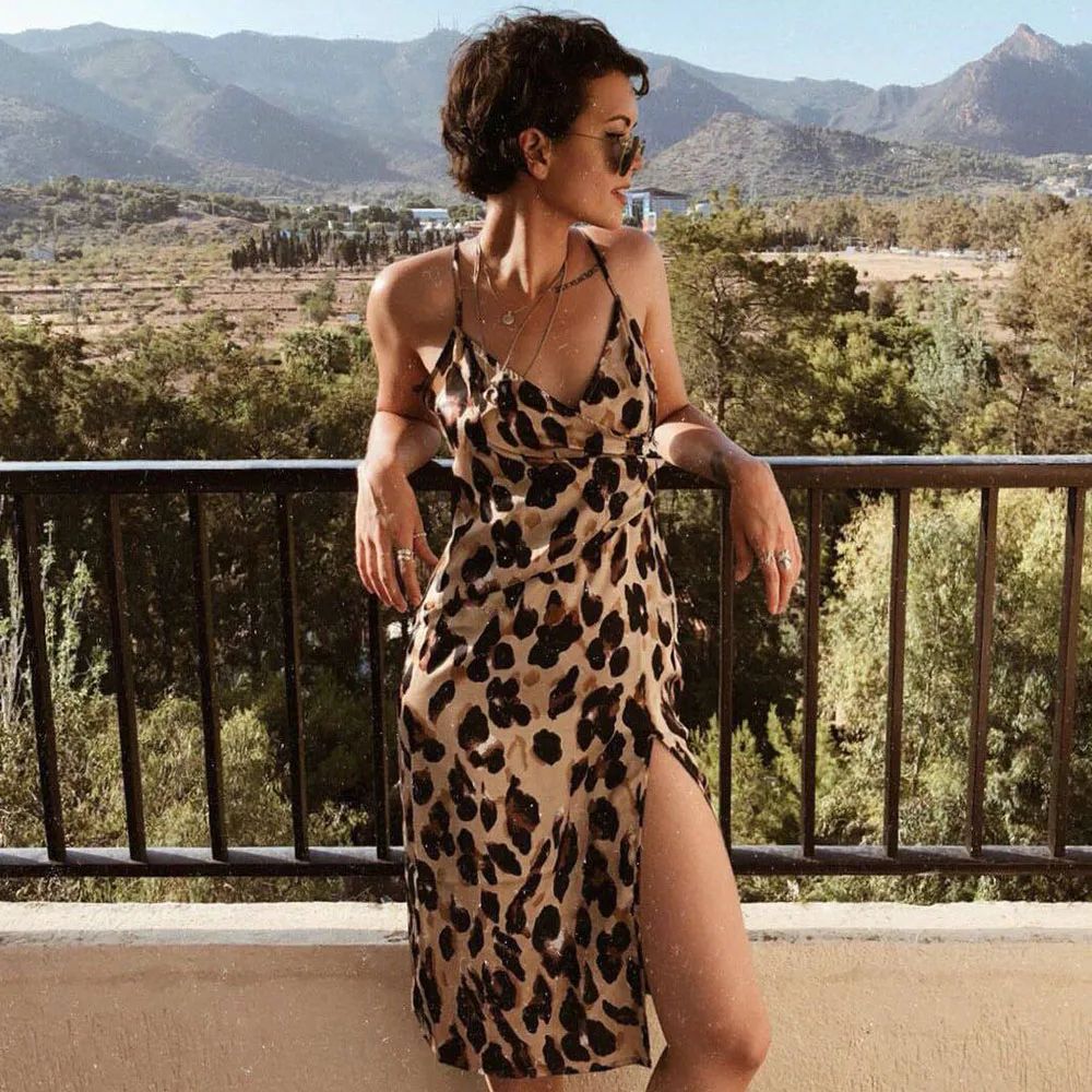 Leopard Printed Платье без рукавов с цветочным принтом ol размера плюс, летнее женское винтажное ТРАПЕЦИЕВИДНОЕ вечернее платье vestidos, туника, Длинный Сарафан - Цвет: Leopard Printed