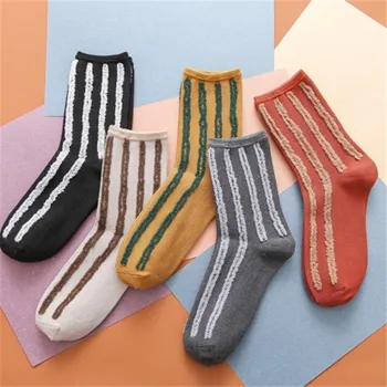 

New Women On Both Sides Wearing Socks Vertical Stripes Cotton Socks Women's Tube Socks College Wind Warm Socks