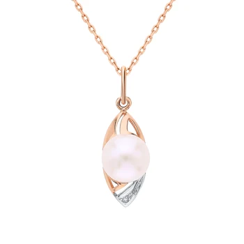

Gold pendant with cubic zirconia and pearls cultured sunlight sample 585