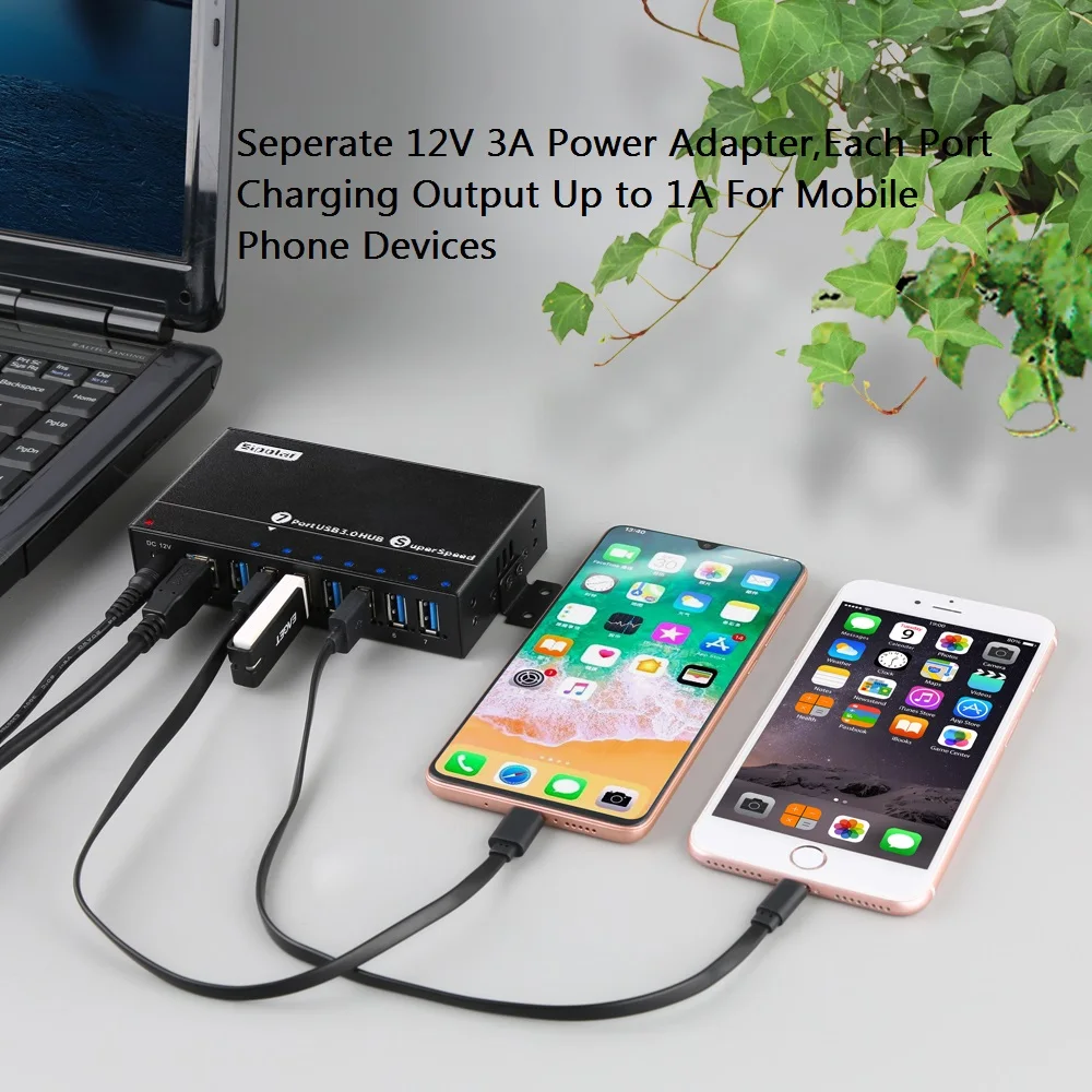 Sipolar металлический концентратор USB 3,0 с 7 портами, многопортовый usb-разветвитель, зарядное устройство с 12 В 3 А, адаптер со светодиодным индикатором, монтируемый на din-рейку