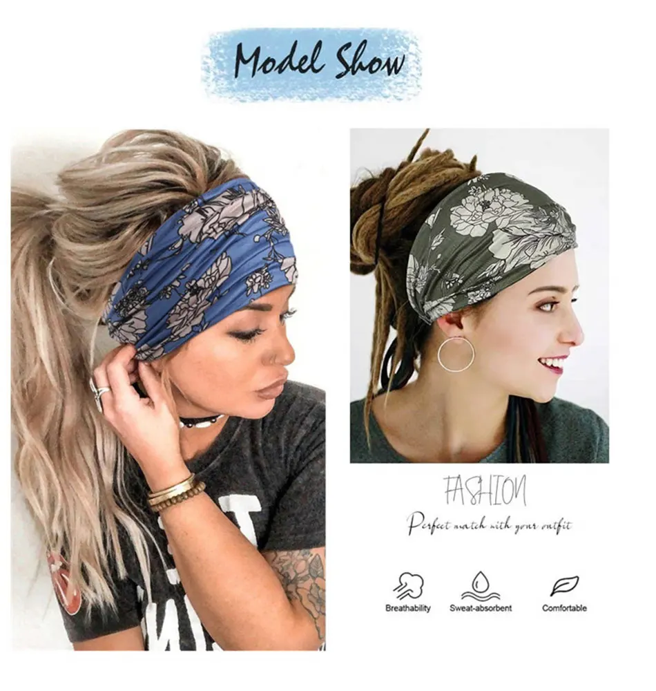 New Boho Flower Print Wide Headbands Vintage Knot Elastic Turban Headwrap for Women Girls Cotton Soft Bandana Hair Accessories best hair clips