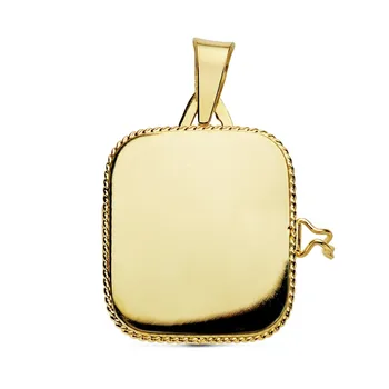 

18k gold pendant square photo frame smooth locket edge-Customizable-RECORDING INCLUDED IN THE PRICE