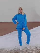 Outfits Women Tracksuit Sweatpants-Set Tops Two-Piece-Set Blue Cotton And Solid MEIYANGYOUNG