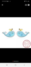 Lindo pequeño azul pendientes con forma de ballena 925 Sterling marino, plateado Animal pendientes para mujer niña regalo Boucle Doreille S-e646
