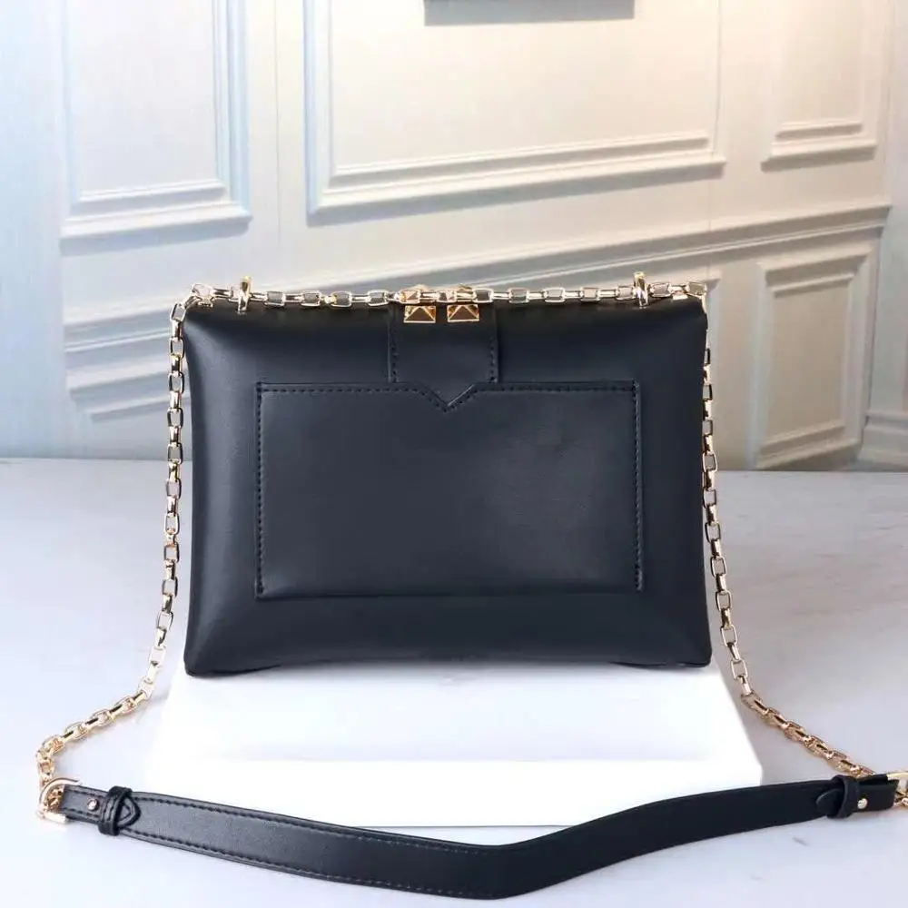 high-end fashionable leather bag for women, top design shoulder bag rivet with gold chain fashion preferred free shipping - Color: Black