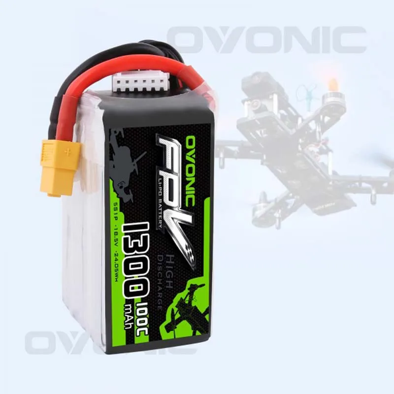 

OVONIC 18.5V 1300mAh 5S 100C LiPo Battery Pack with XT60 Plug For FPV FPV Racing Drone Rc Airplane