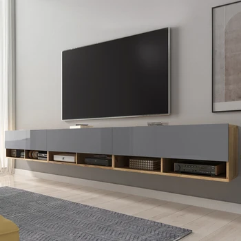 

SELSEY Wander Floating TV Cabinet 300 cm Golden Oak Gloss Grey