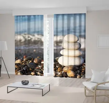 

Curtain Seaside Zen Stones Beach Waves Applying Affirmations Even Relaxing Nature Spa Decoration Blue Beige Charcoal