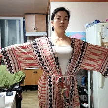 100% de algodón estampado para mujer, Vestido tipo Kimono elegante con cinturón propio, Túnica de talla grande para playa, Q1228