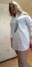 Blusa larga blanca de talla grande con bordado de plumas para mujer, blusa 100% de algodón con manga 3/4, partes de arriba de trabajo de oficina, botón, abajo camisetas