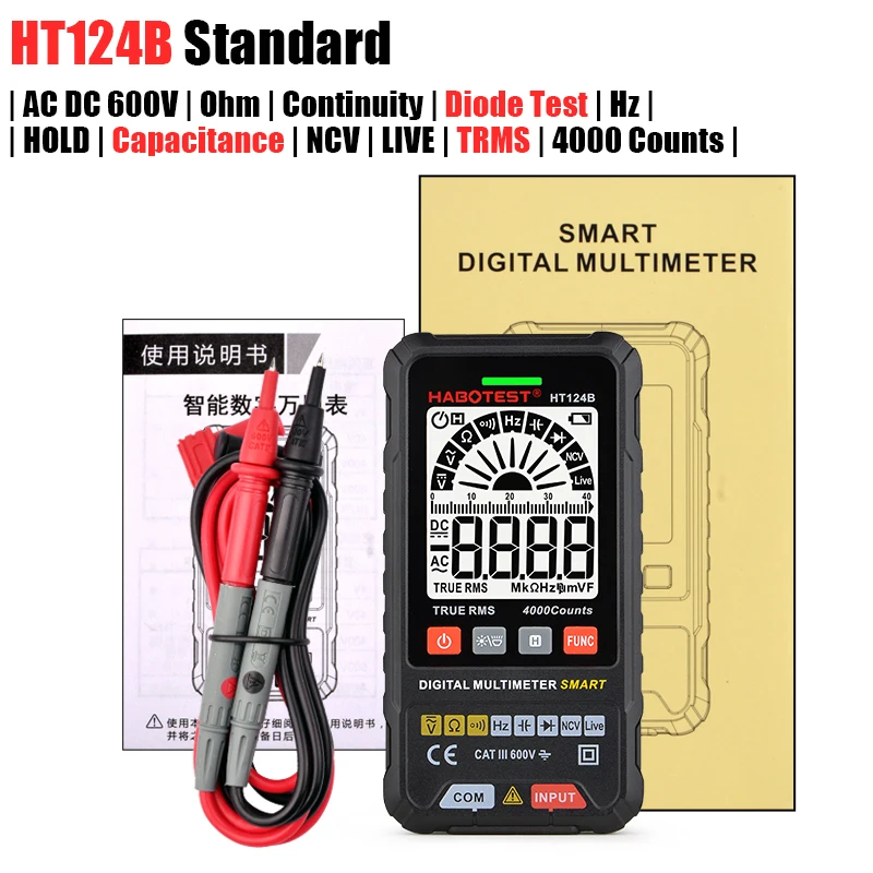 Digital Multimeter Professional Smart Multimeter AC DC Voltage Current TRMS Capacitance HZ REL OHM MultiTester DMM Meter personalised tape measure Measurement & Analysis Tools