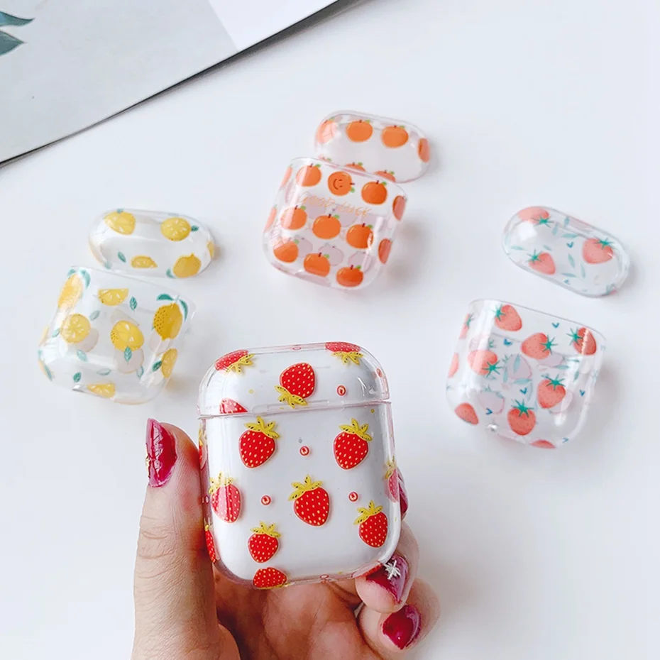 

Fruit Strawberry orange Lemon Earphone Headset Accessories PC Protect case For Airpods Airpods2 Wireless Bluetooth Headset bags