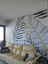 Background Wallpaper Banana Leaf Living-Room Wellyu Black Nordic Hand-Painted White 3d