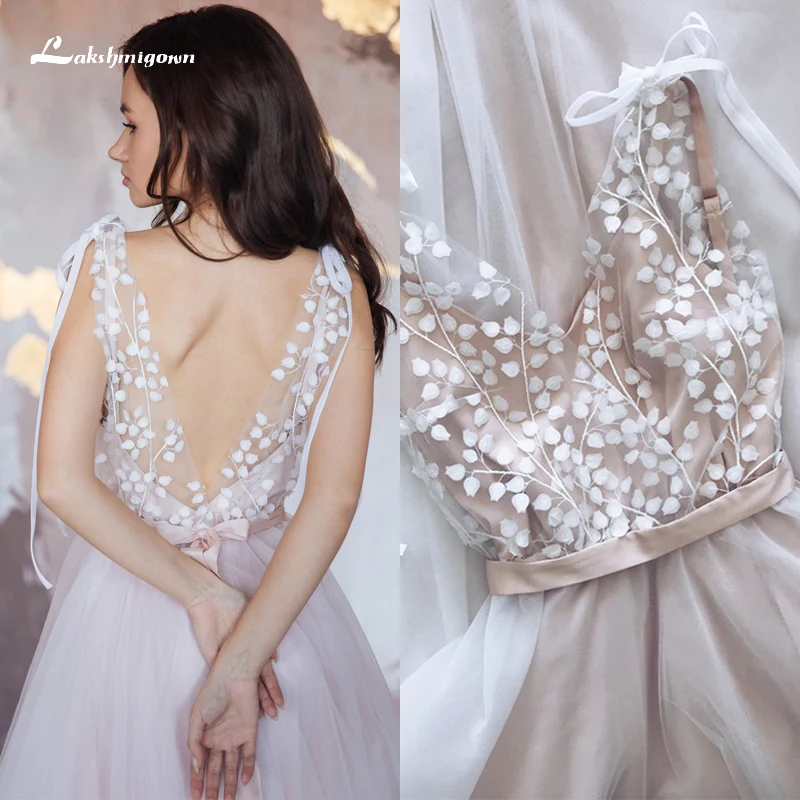 

Кружевное свадебное платье-трапеция в стиле бохо с V-образным вырезом, открытыми плечами и бантом, свадебное платье из тюля, свадебное платье с открытой спиной, платье в пол с поясом